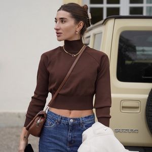 Zara Knit Mock Neck Top With Shoulder Pads